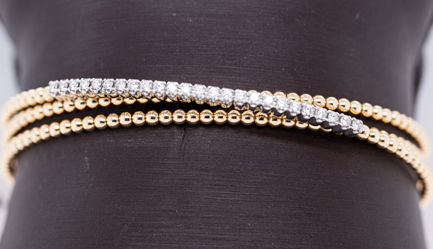 14K White-Yellow Gold Bujukan Diamond Criss Cross Bangle