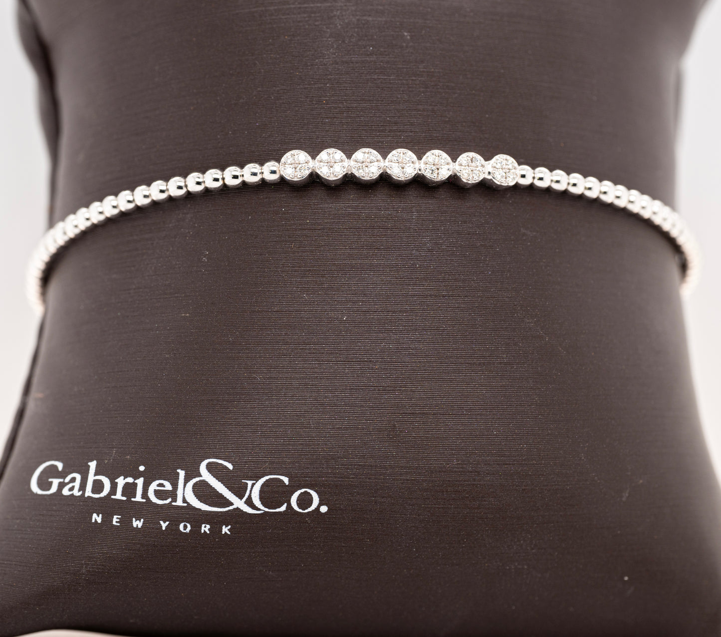 14K White Gold Bujukan Bead Cuff Bracelet with Cluster Diamond Stations