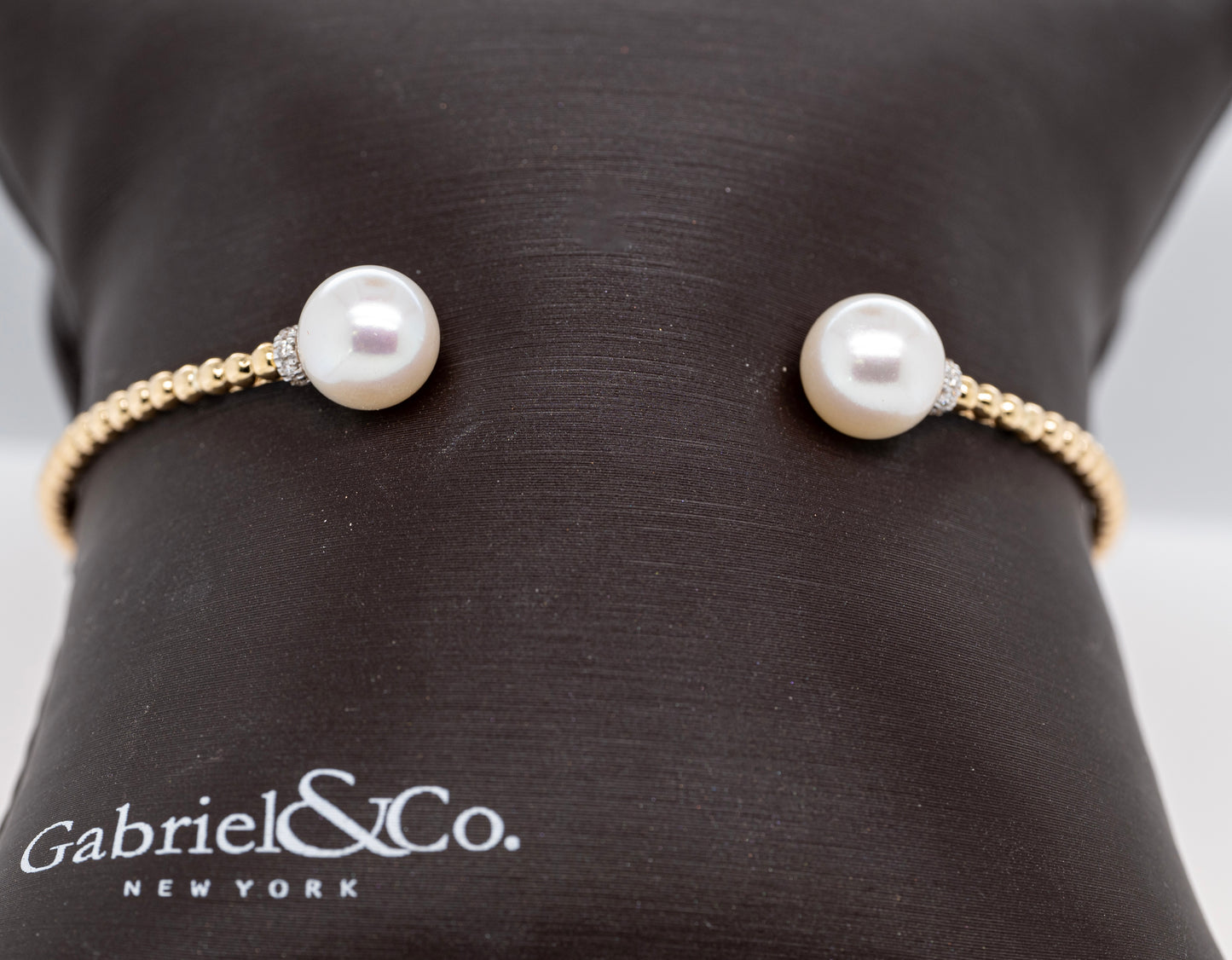 14K Yellow Gold Bujukan Diamond and Pearl Split Bangle