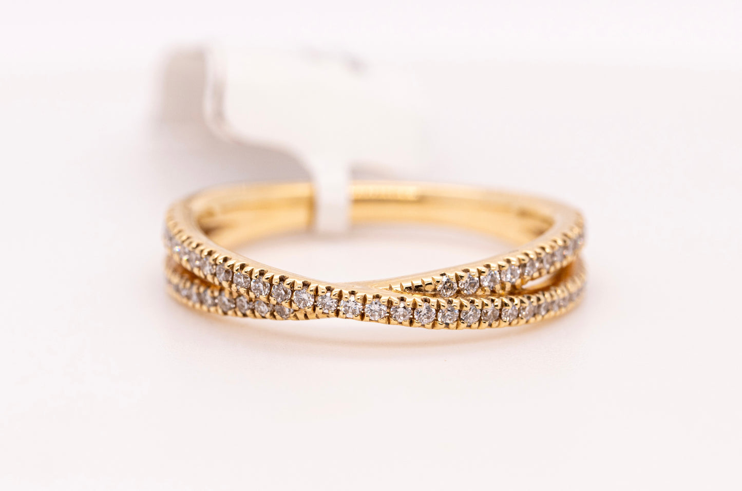 14K Yellow Gold Criss Cross Diamond Stackable Ring