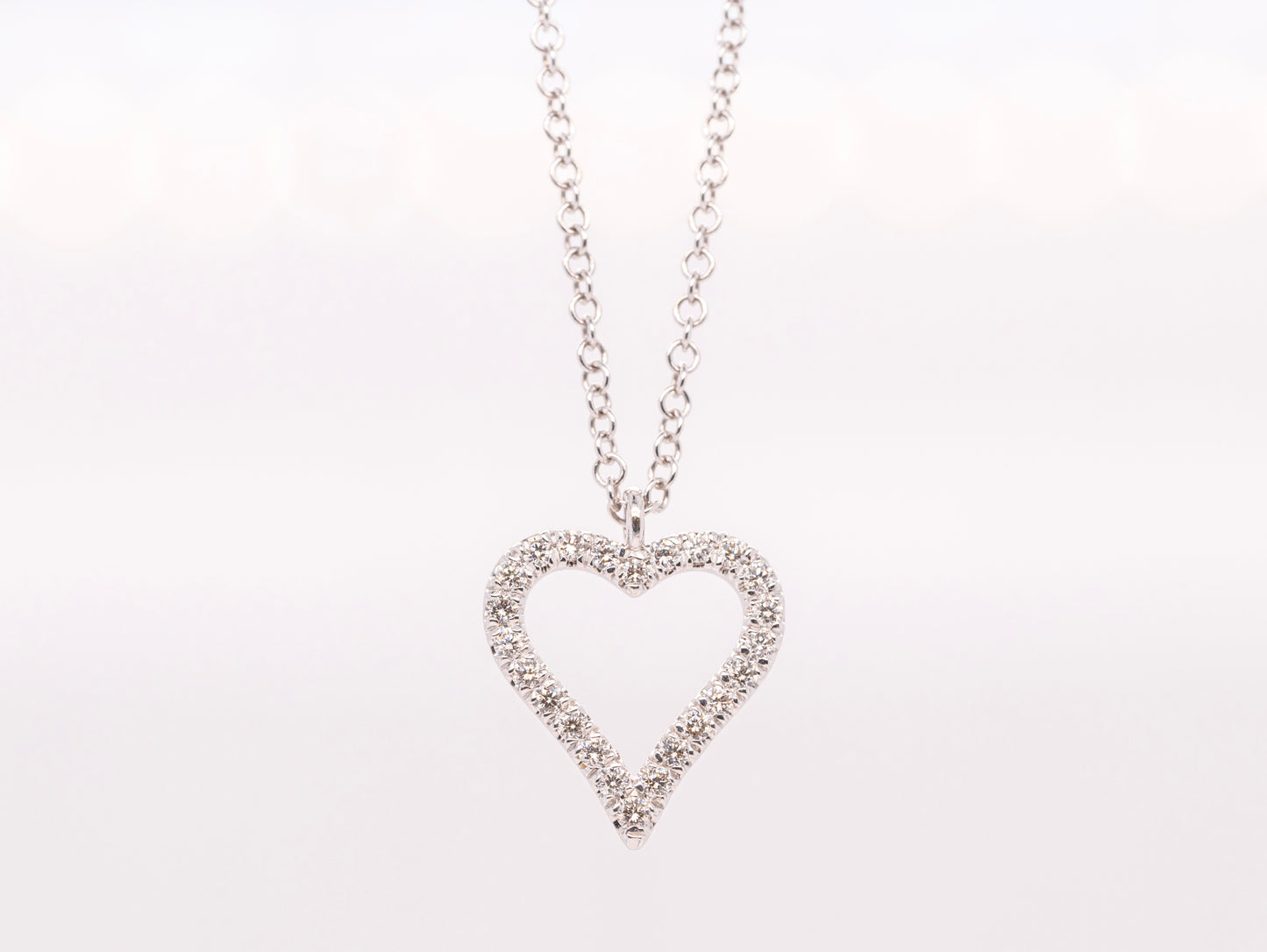 14K White Gold Pave Diamond Open Heart Necklace