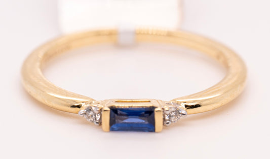 14K Yellow Gold Diamond and Blue Sapphire Stackable Ring