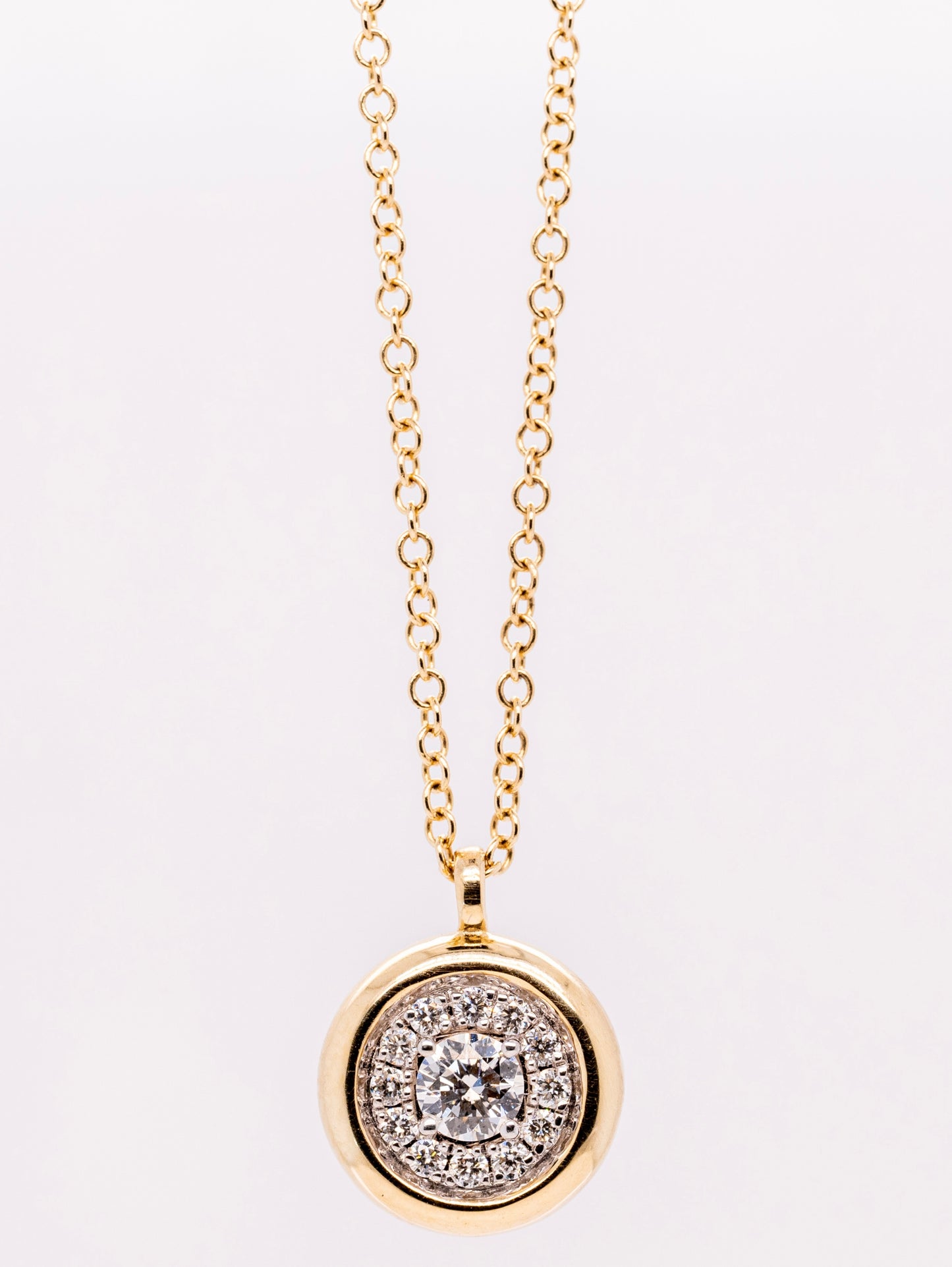 14K Yellow Gold Diamond Halo Pendant Necklace