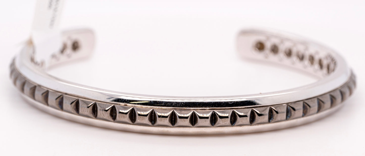 925 Sterling Silver Open Cuff Bracelet with Black Grommet Inlay