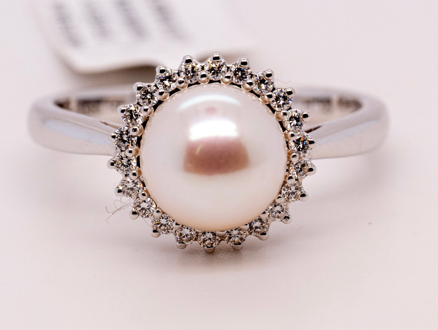 Pearl Ring with Circular Diamond Halo