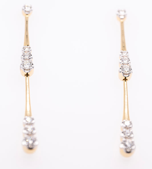 14K Yellow Gold Linear Graduated Diamond Station Drop Earrings in size 45mm