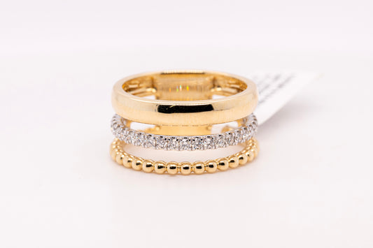 14K White-Yellow Gold Diamond Bujukan Easy Stackable Ring