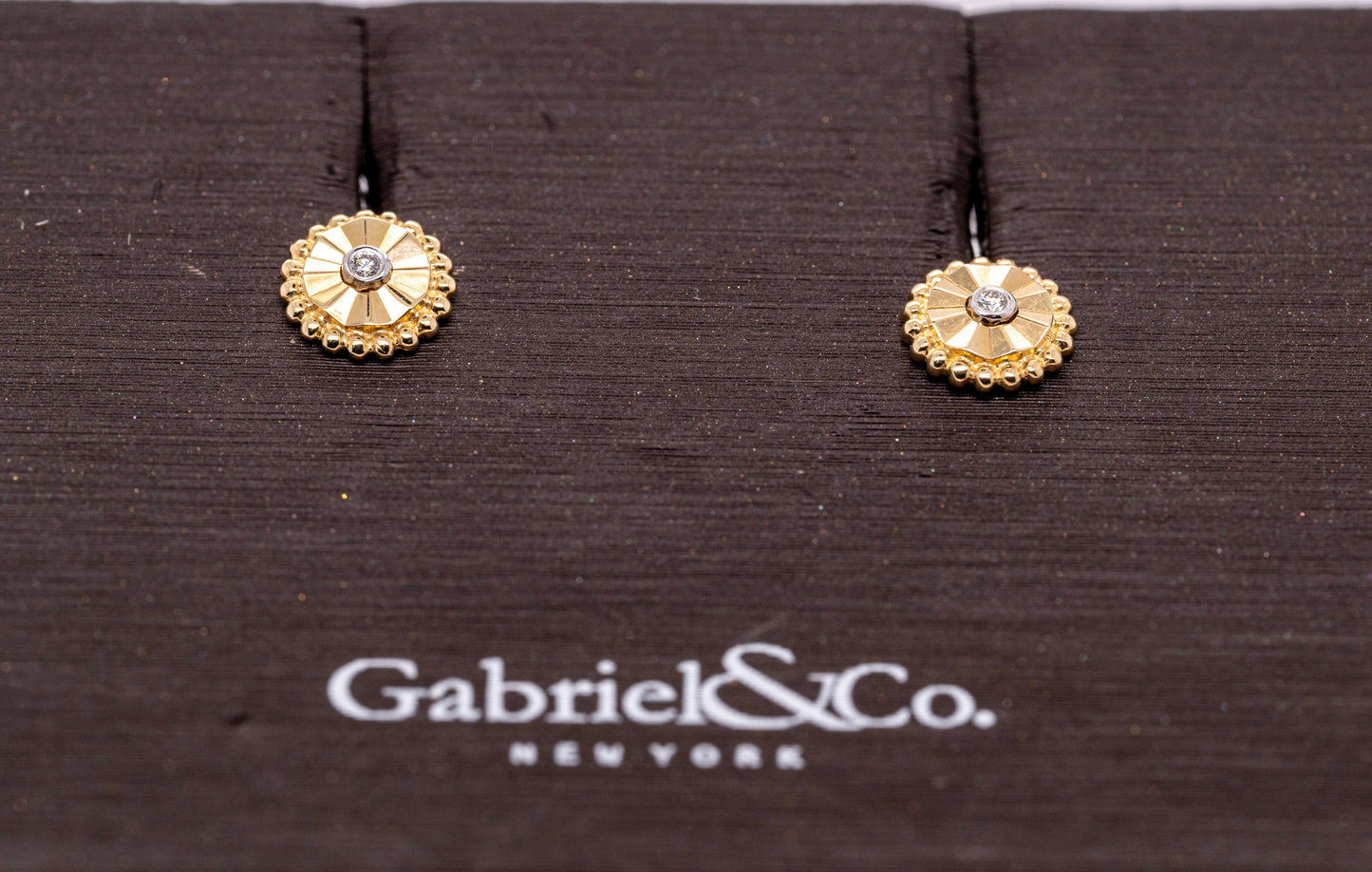 Diamond Cut - 14K White And Yellow Gold Diamond Stud Earrings
