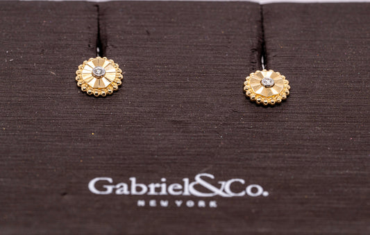 Diamond Cut - 14K White And Yellow Gold Diamond Stud Earrings