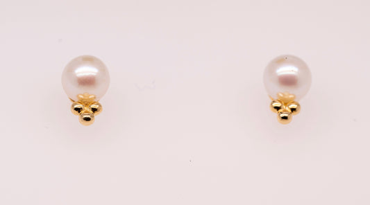 14K Yellow Gold Pearl Bujukan Stud Earrings