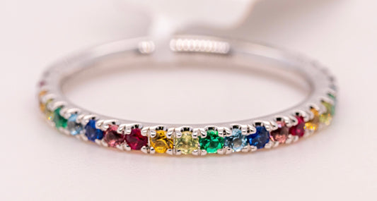 14K White Gold Rainbow Color Stone Stackable Ring