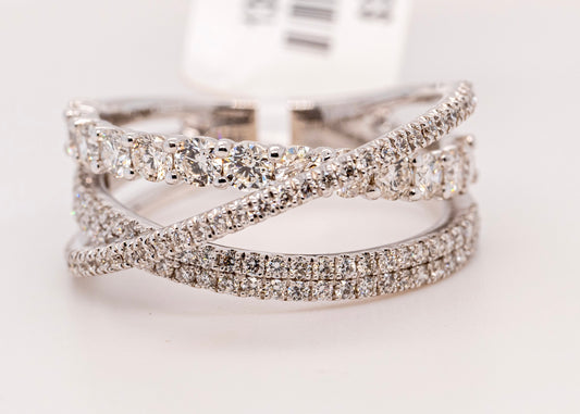14K White Gold Diamond Layered Criss Cross Ring