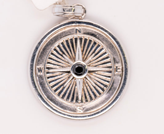 925 Sterling Silver Compass Pendant with Black Spinel Stone