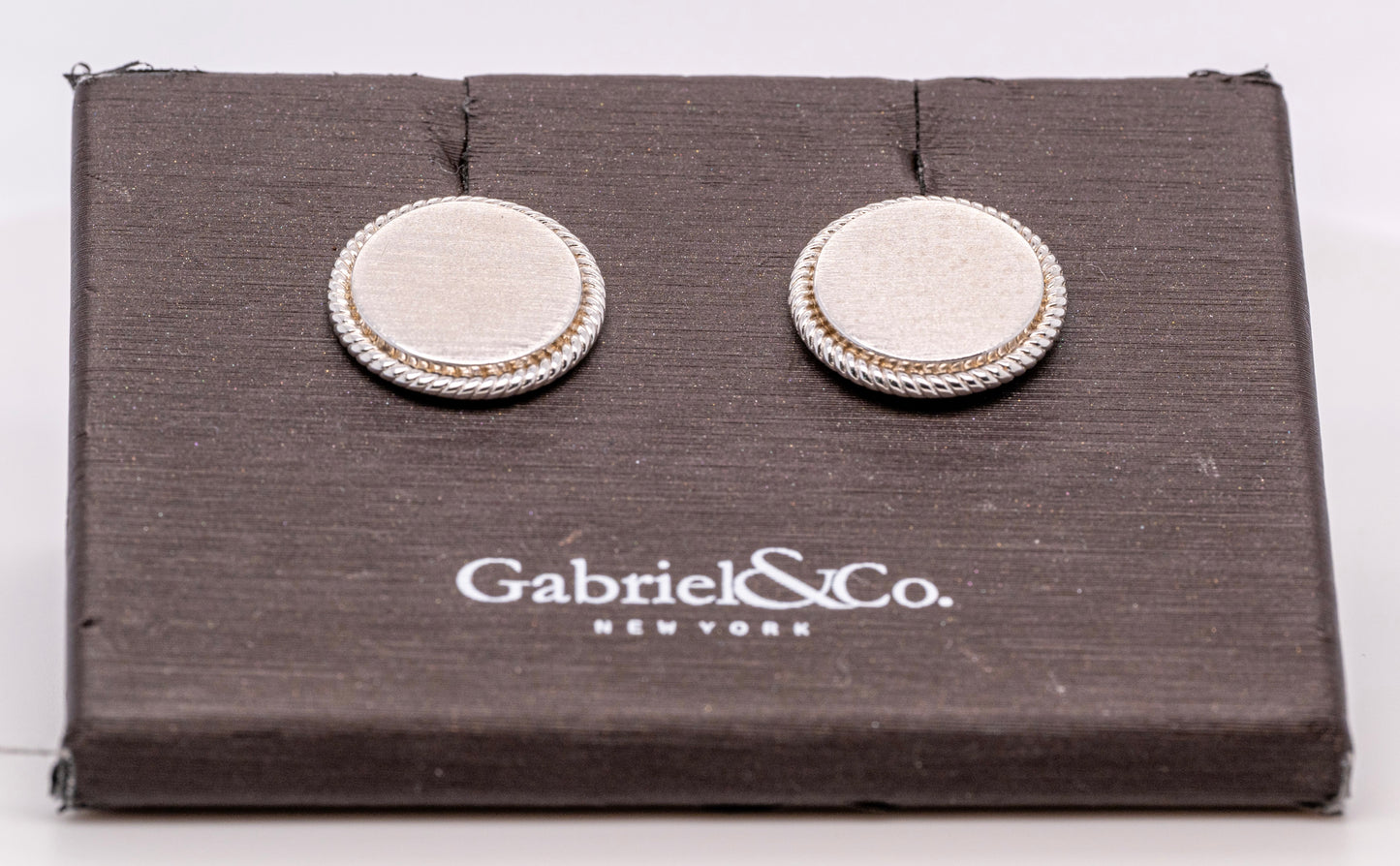925 Sterling Silver Round Cufflinks with Twisted Rope Trim