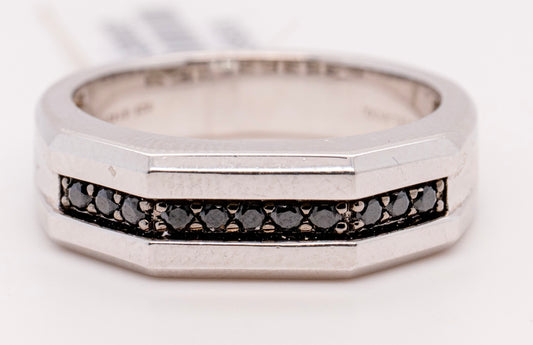 925 Sterling Silver Ring with Black Spinel Inlay in High Polished Finish